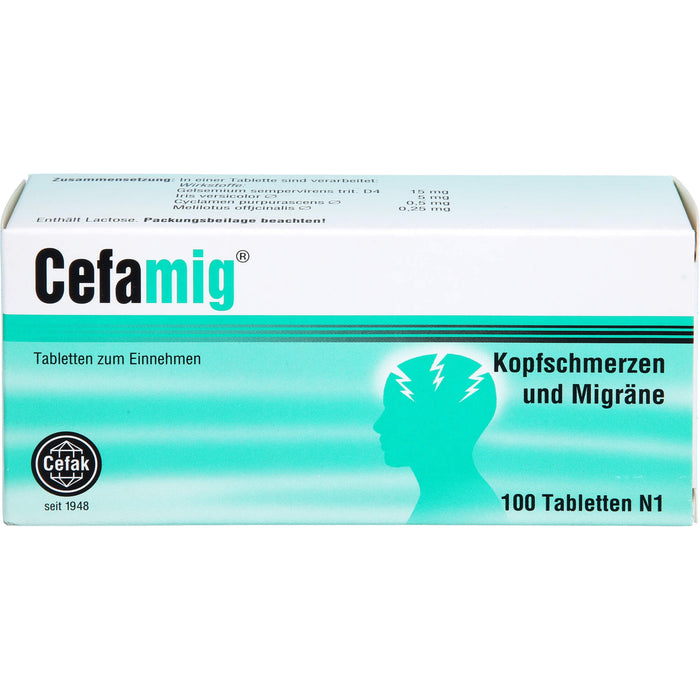 Cefamig Tabletten bei Kopfschmerzen und Migräne, 100 St. Tabletten
