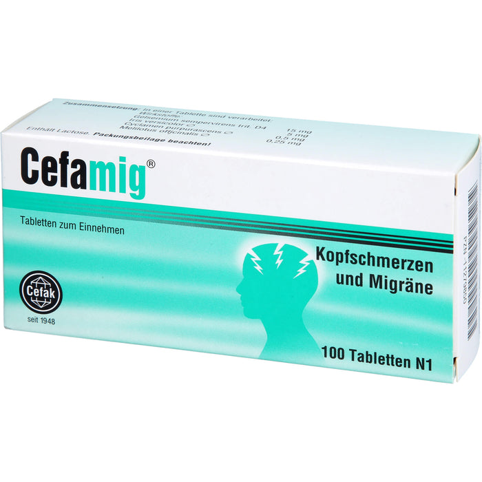 Cefamig Tabletten bei Kopfschmerzen und Migräne, 100 pcs. Tablets
