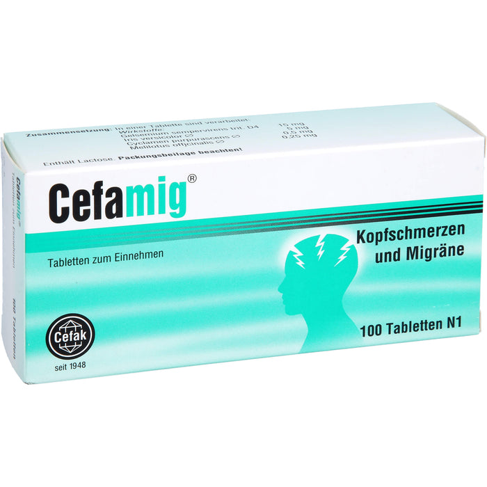 Cefamig Tabletten bei Kopfschmerzen und Migräne, 100 pcs. Tablets