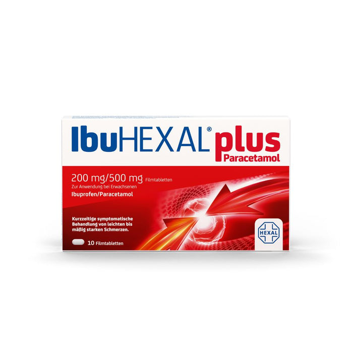 IbuHEXAL plus Paracetamol 200 mg / 500 mg  Filmtabletten bei leichten bis mäßig starken Schmerzen, 10 St. Tabletten