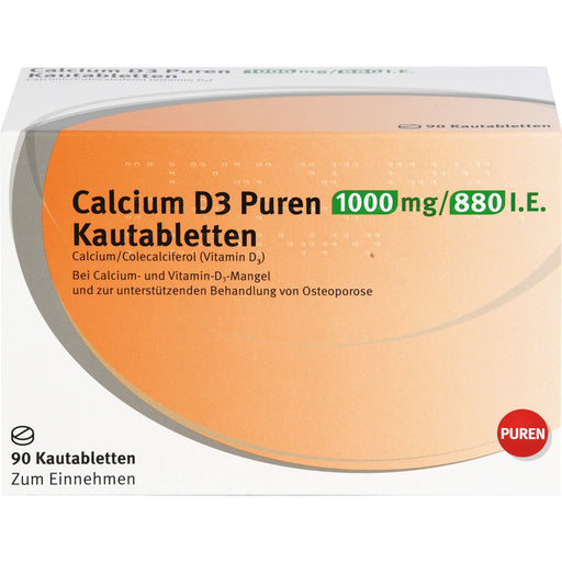 PUREN Calcium D3 1000 mg/880 I.E. Kautabletten zur unterstützenden Behandlung von Osteoporose, 90 St. Tabletten