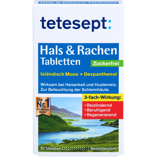 Tetesept Hals & Rachen Tabletten zuckerfrei zur Befeuchtung der Schleimhäute, 20 St. Tabletten