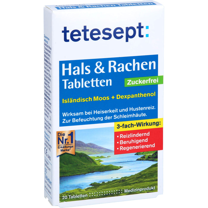 Tetesept Hals & Rachen Tabletten zuckerfrei zur Befeuchtung der Schleimhäute, 20 pcs. Tablets