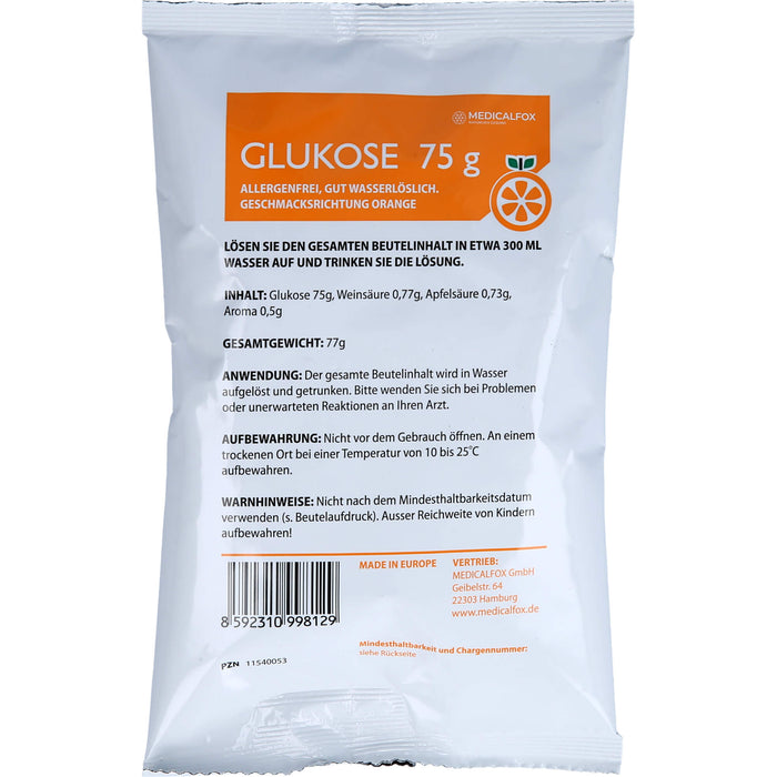 MEDICALFOX GLUKO 75 Pulver mit Orangengeschmack, 75 g Pulver