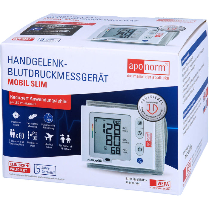 Aponorm Handgelenk Blutdruckmessgerät Mobil Slim, 1 St. Blutdruckmessgerät