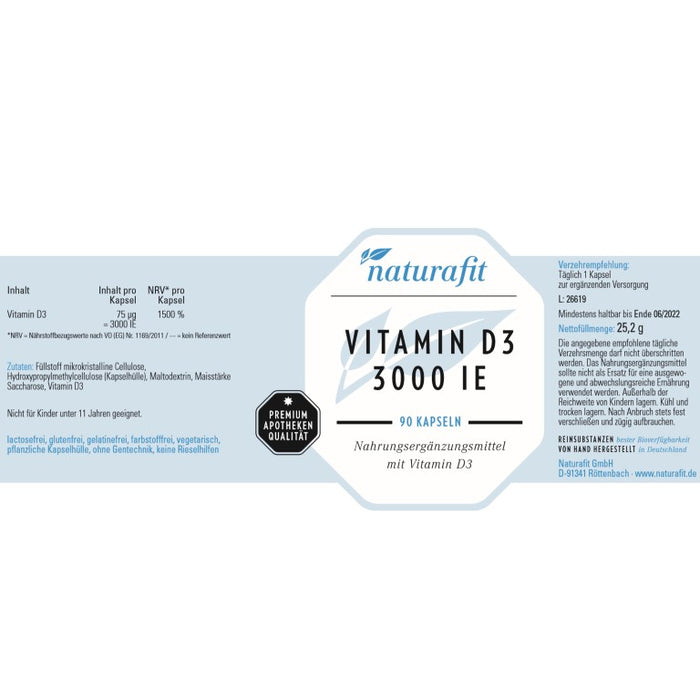 naturafit Vitamin D3 3000 IE Kapseln, 90 pcs. Capsules