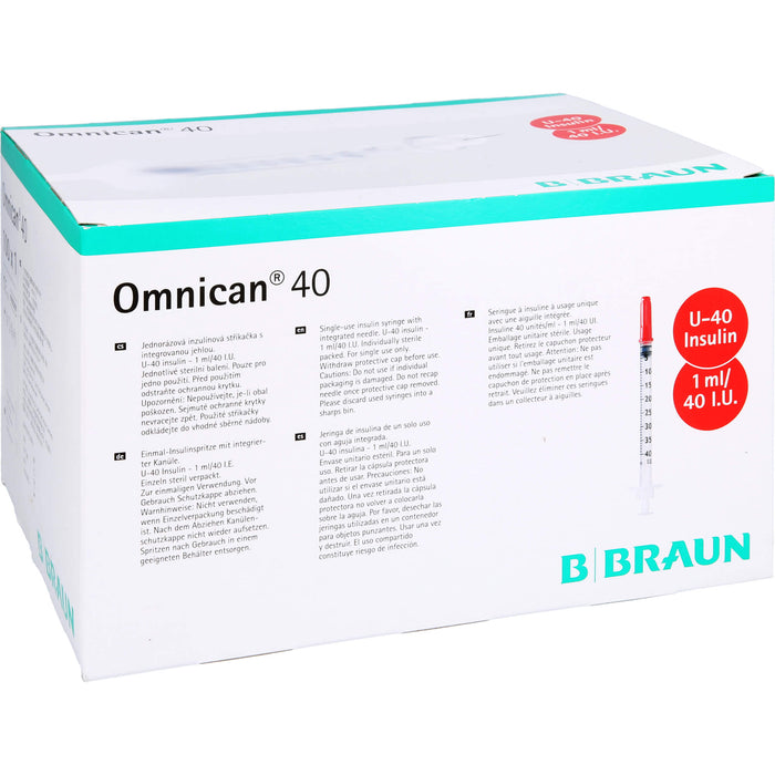 Omnican® 40 1,0ml Insulinspritzen, 40 I.E. Nennvolumen, U-40 Insulin; 0,30 x 8mm, 100X1 St SRI