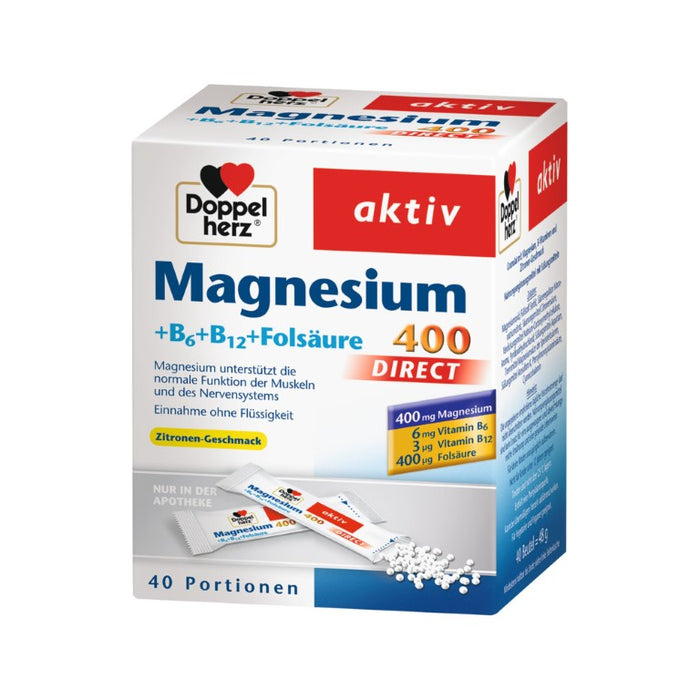 Doppelherz aktiv Magnesium 400 + B6 + B12 + Folsäure Direktgranulat mit Zitronen-Geschmack, 40 pcs. Sachets
