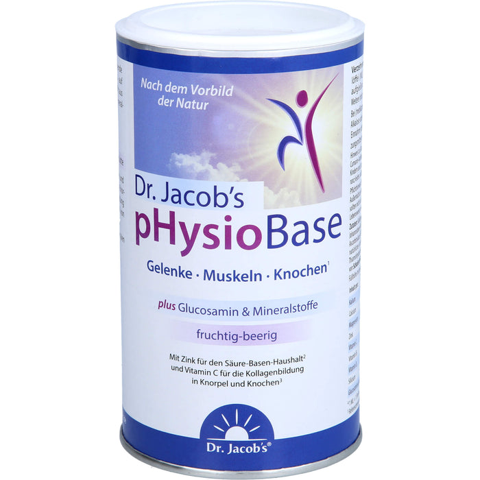 Dr. Jacob's pHysioBase Basen-Citrat-Basenpulver + Glucosamin für Muskeln, Knochen & Immunsystem, 300 g Pulver