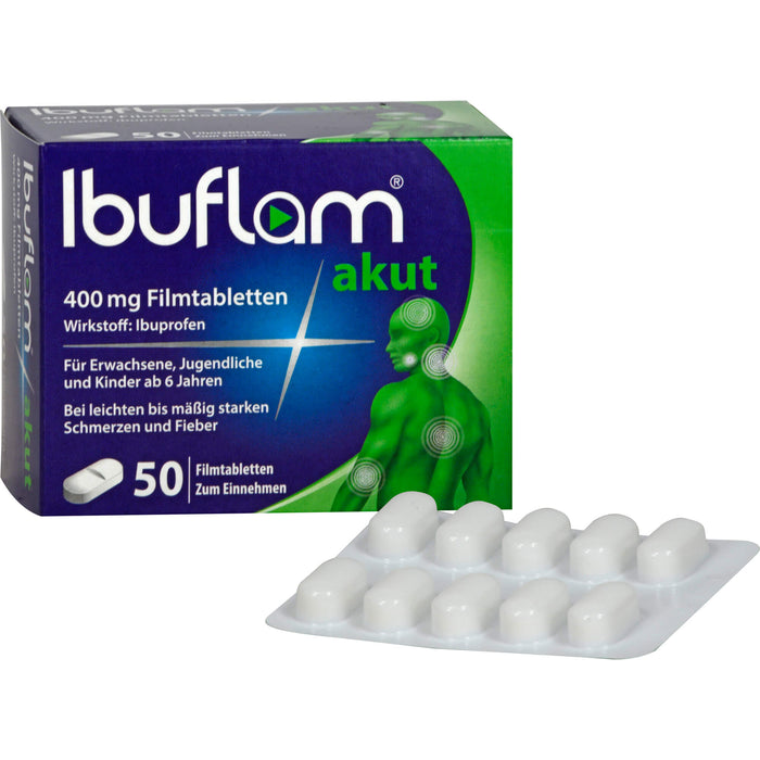 Ibuflam akut 400 mg Filmtabletten bei Schmerzen und Fieber, 50.0 St. Tabletten
