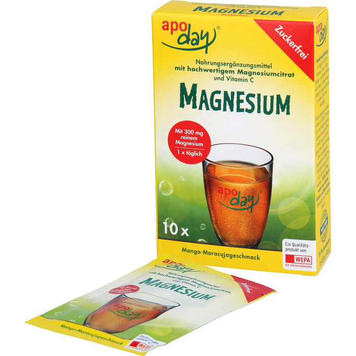Apoday Magnesium Pulver mit Mango-Maracujageschmack zuckerfrei, 4.5 g Powder