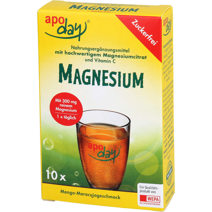 Apoday Magnesium Pulver mit Mango-Maracujageschmack zuckerfrei, 4.5 g Powder
