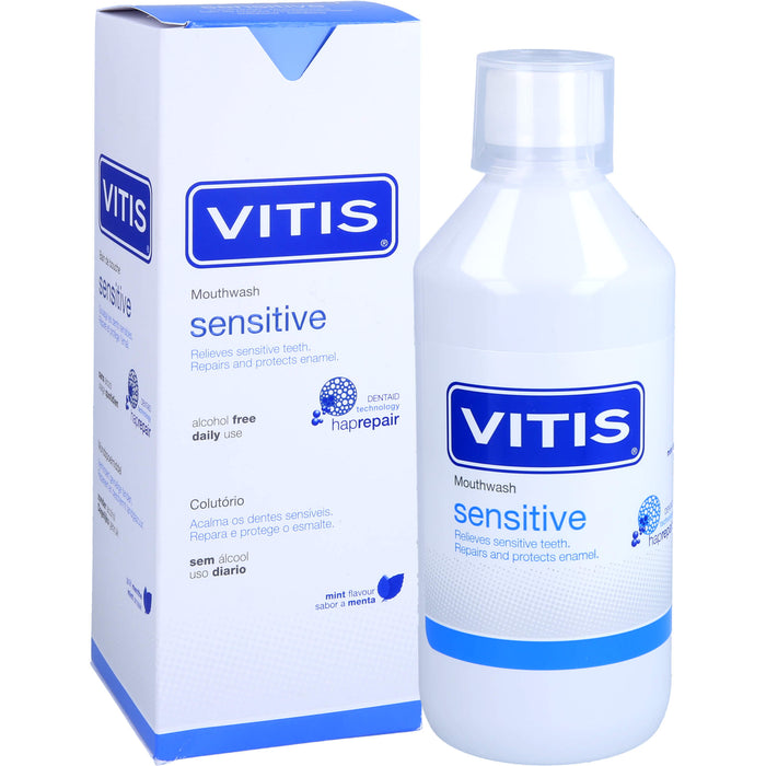 VITIS Sensitive Mundspülung lindert Zahnempfindlichkeit, repariert und schützt den Zahnschmelz, 500 ml Solution