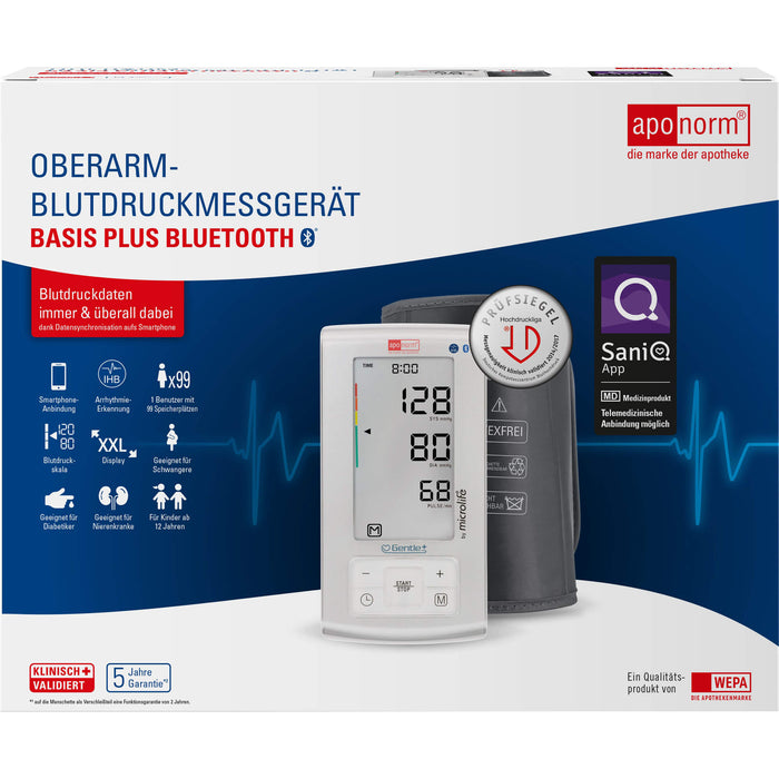 Aponorm Blutdruck Messgerät Basis Pl.Bluet.Oberarm, 1 St 