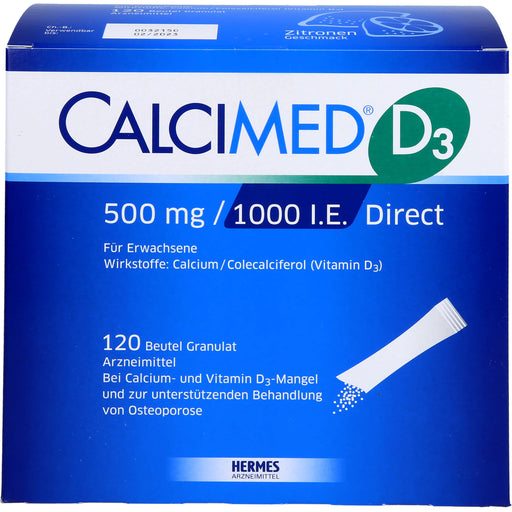 Calcimed D3 500 mg / 1000 I.E. Direct Granulat bei Calcium- und Vitamin D3-Mangel, 120 St. Beutel