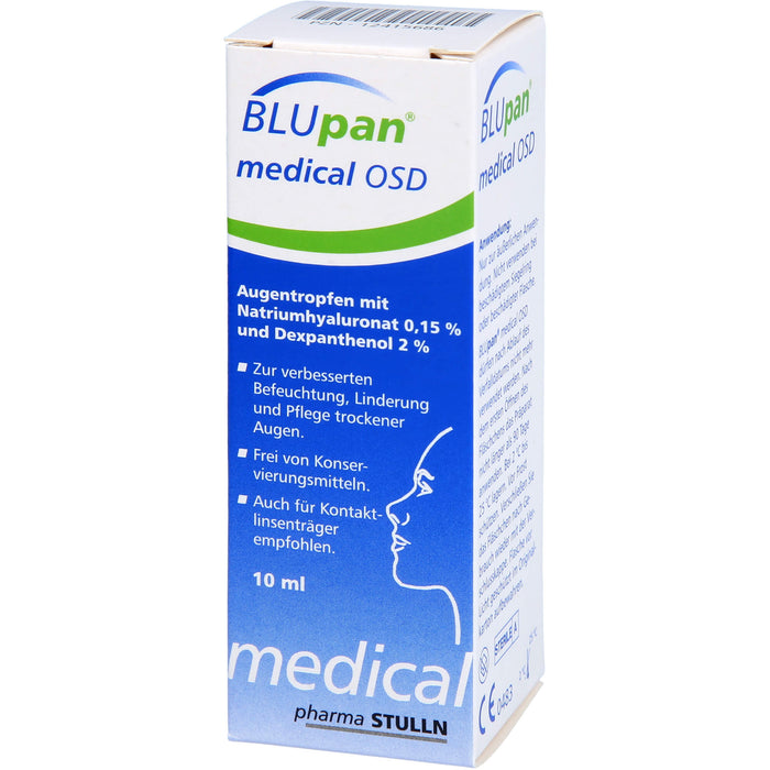 BLUpan medical OSD Augentropfen zur Befeuchtung, Linderung und Pflege trockener Augen, 10 ml Solution