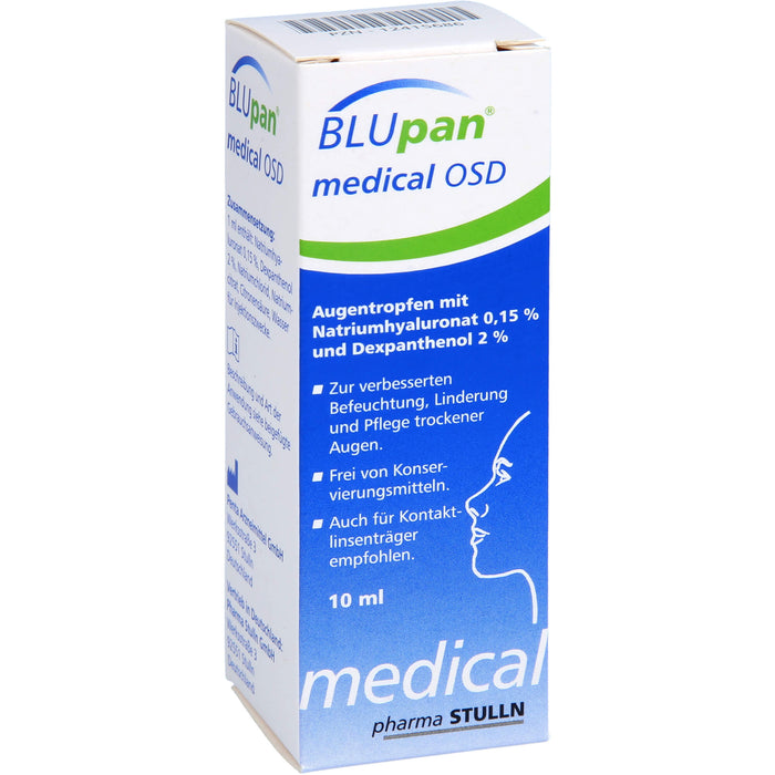 BLUpan medical OSD Augentropfen zur Befeuchtung, Linderung und Pflege trockener Augen, 10 ml Solution