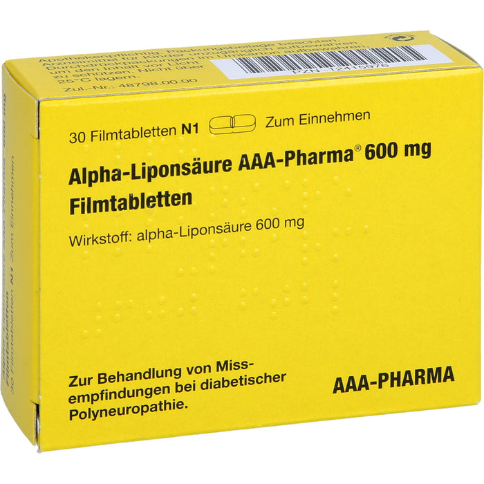 Alpha-Liponsäure AAA-Pharma 600 mg Filmtabletten, 30 pc Tablettes