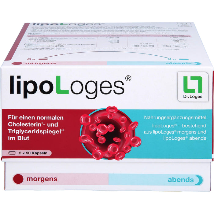 lipoLoges Kapseln zur Unterstützung eines normalen Cholesterin- und Triglyceridspiegel im Blut, 180 pc Capsules