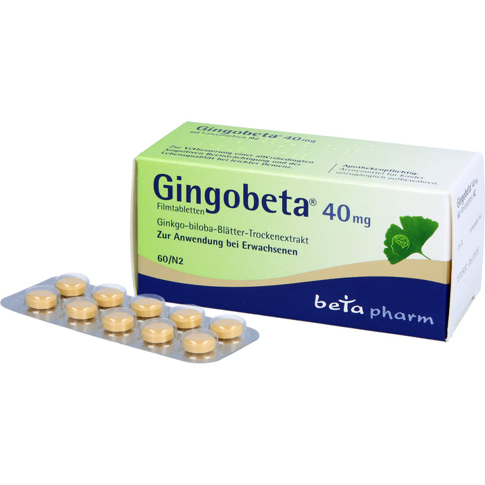 Gingobeta 40 mg Filmtabletten zur Unterstützung von Gedächtnis und Konzentration, 60 pcs. Tablets