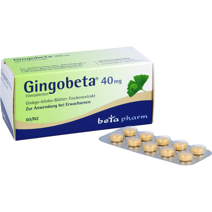 Gingobeta 40 mg Filmtabletten zur Unterstützung von Gedächtnis und Konzentration, 60 pcs. Tablets