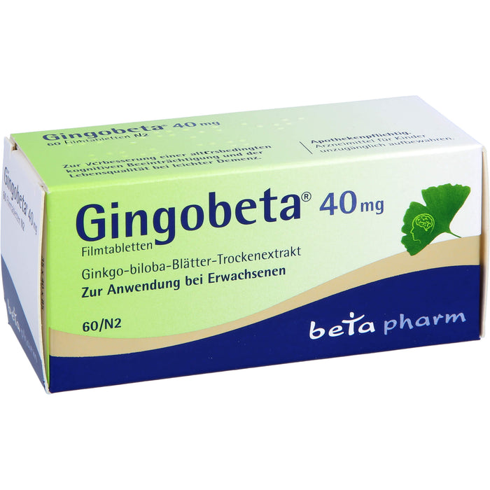 Gingobeta 40 mg Filmtabletten zur Unterstützung von Gedächtnis und Konzentration, 60 pcs. Tablets