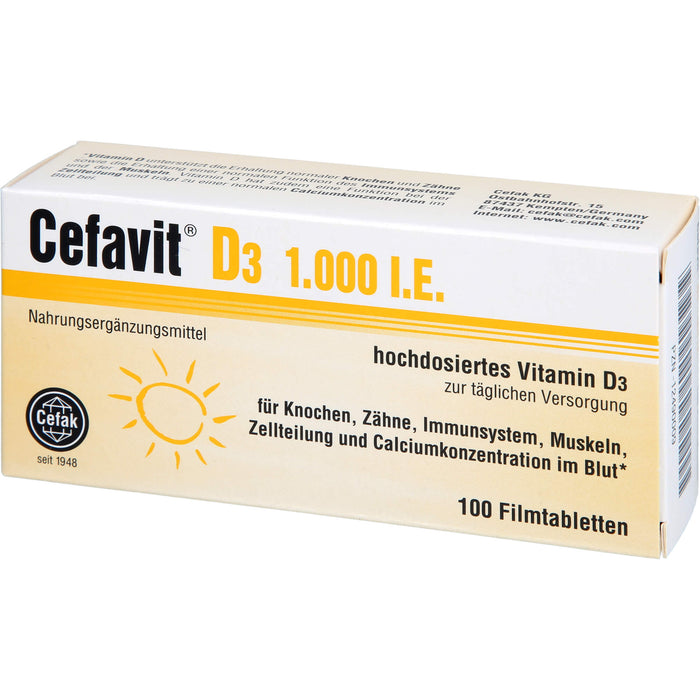Cefavit D3 1,000 I.E. Tabletten für Knochen, Zähne, Immunsystem, Muskeln und Calciumkonzentration im Blut, 100 pc Tablettes