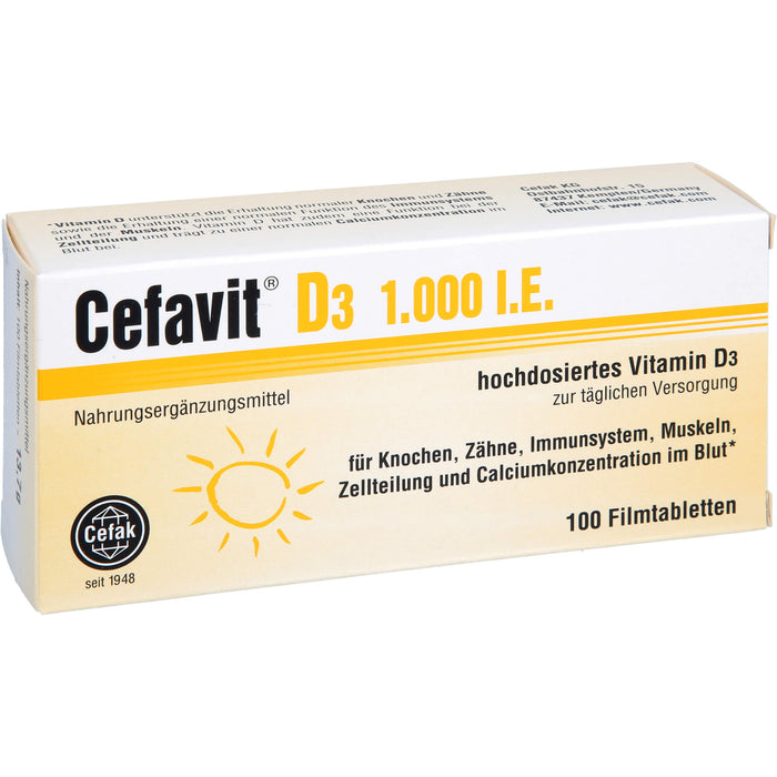 Cefavit D3 1,000 I.E. Tabletten für Knochen, Zähne, Immunsystem, Muskeln und Calciumkonzentration im Blut, 100 St. Tabletten
