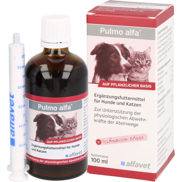 Pulmo alfa Lösung zur Unterstützung der physiologischen Abwehrkräfte der Atemwege für Hunde und Katzen, 100 ml Lösung