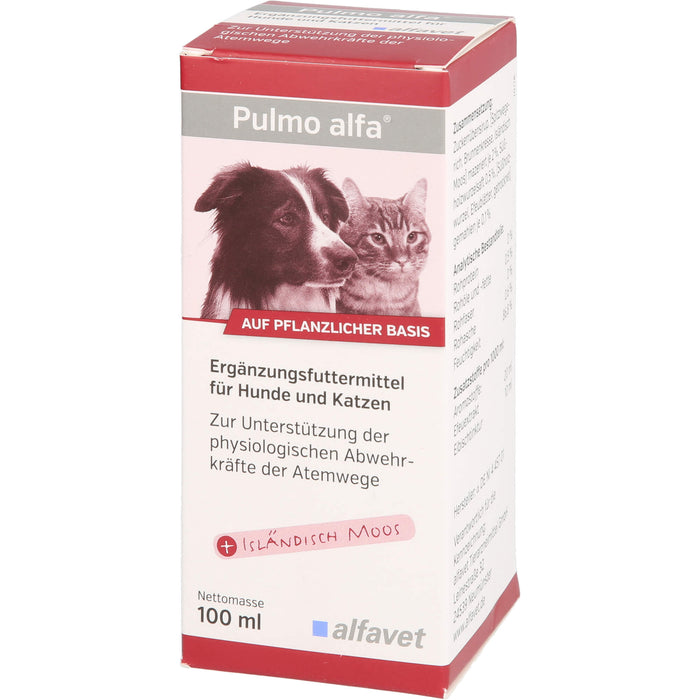 Pulmo alfa Lösung zur Unterstützung der physiologischen Abwehrkräfte der Atemwege für Hunde und Katzen, 100 ml Lösung