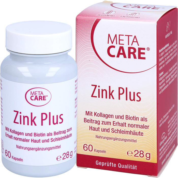 Meta Care Zink+ Kapseln zum Erhalt normaler Haur und Schleimhäute, 60 pc Capsules