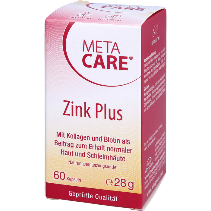 Meta Care Zink+ Kapseln zum Erhalt normaler Haur und Schleimhäute, 60 pc Capsules