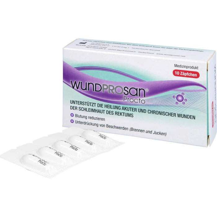 Wundprosan Procto Zäpfchen reduziert Blutungen und lindert Schmerzen bei Analfissuren, Analrhagaden und Hämorrohoiden, 10 pcs. Suppositories