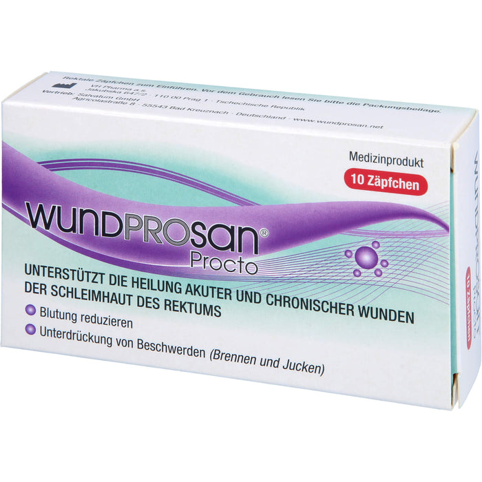 Wundprosan Procto Zäpfchen reduziert Blutungen und lindert Schmerzen bei Analfissuren, Analrhagaden und Hämorrohoiden, 10 pcs. Suppositories