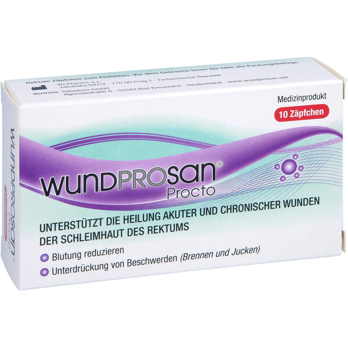 Wundprosan Procto Zäpfchen reduziert Blutungen und lindert Schmerzen bei Analfissuren, Analrhagaden und Hämorrohoiden, 10 pcs. Suppositories