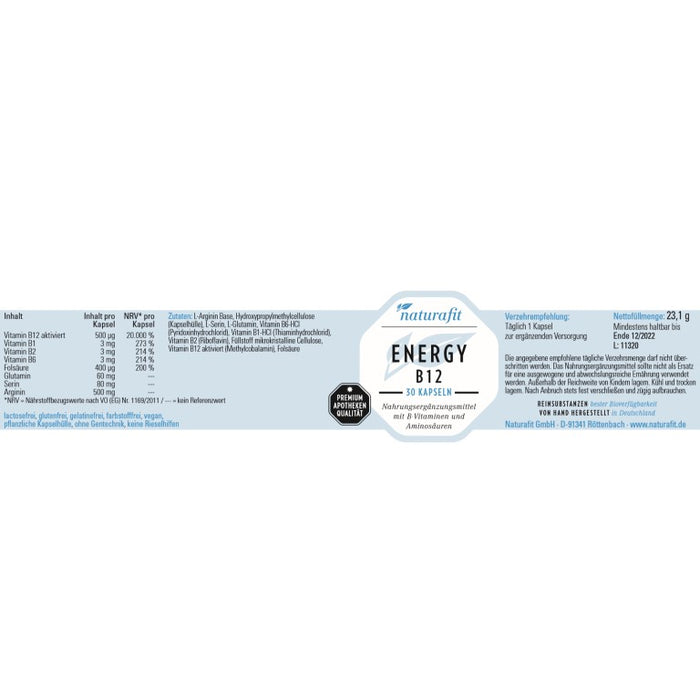 naturafit Energy B12 Kapseln, 30 St. Kapseln