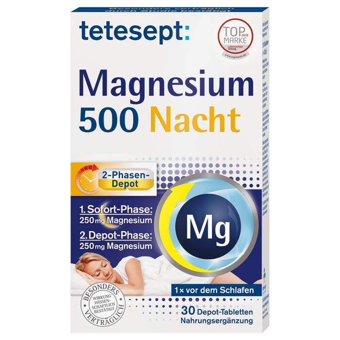 tetesept Magnesium 500 Nacht Tabletten für entspannte Muskeln im Schlaf, 30 pcs. Tablets