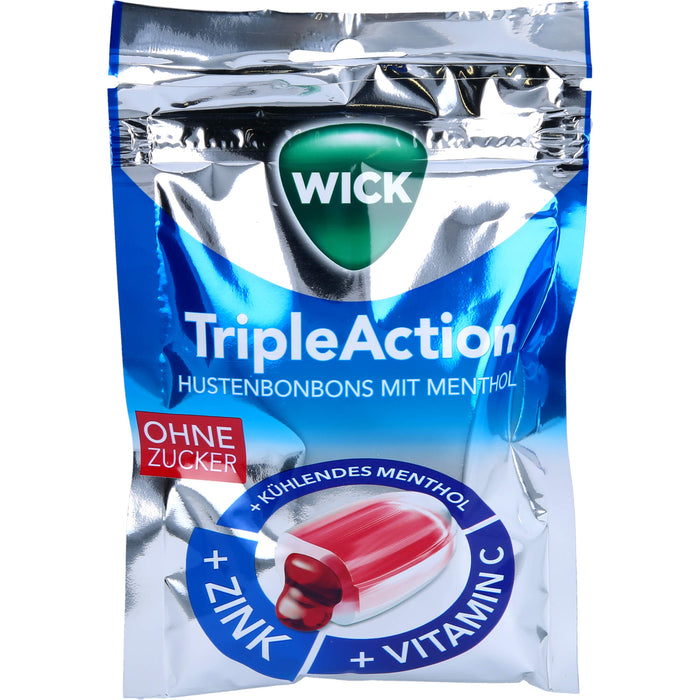 WICK TripleAction Menthol & Cassis Hustenbonbons ohne Zucker, 72 g Bonbons