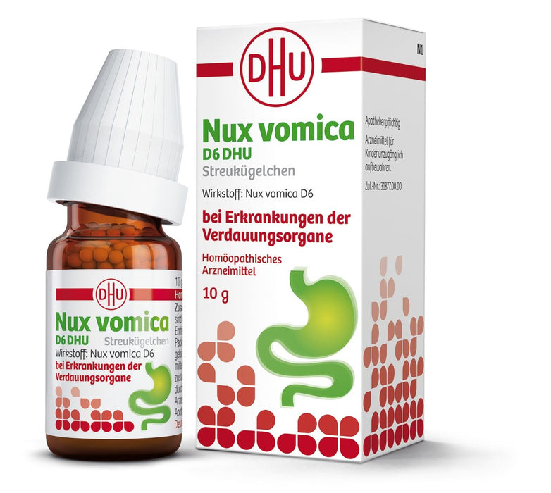 DHU Nux vomica D6 Streukügelchen – hilft im Verdauungstrakt – nebenwirkungsarm, 10 g Globules