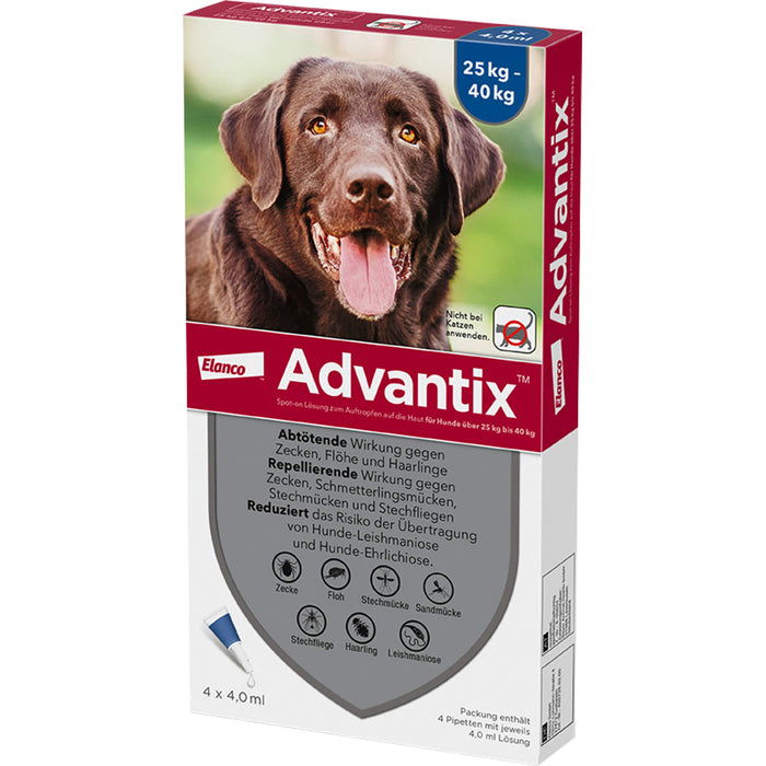 Advantix Spot-On Lösung für Hunde (25–40 kg), 4 pcs. Single dose containers