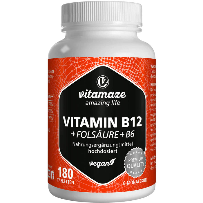 Vitamaze Vitamin B12 1000 ug + Folsäure + B6 vegane Tabletten, 180 St. Tabletten