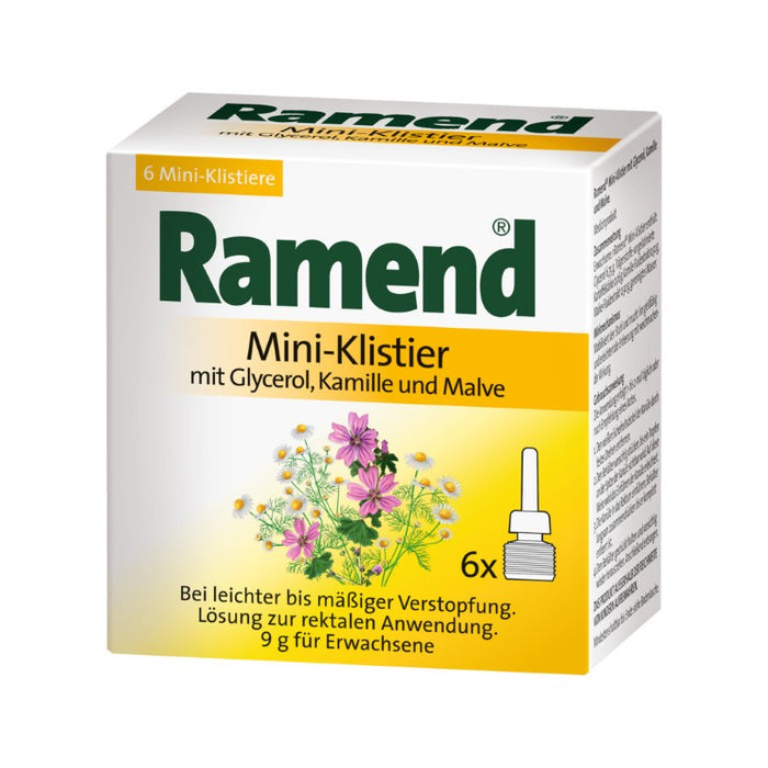 Ramend Mini-Klistier mit Glycerol, Kamille und Malve bei leichter bis mäßiger Verstopfung, 6 pc Lavements