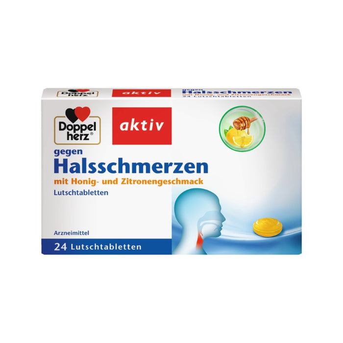Doppelherz aktiv Lutschtabletten gegen Halsschmerzen mit Honig- und Zitronengeschmack, 24 St. Tabletten