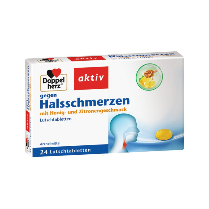 Doppelherz aktiv Lutschtabletten gegen Halsschmerzen mit Honig- und Zitronengeschmack, 24 St. Tabletten