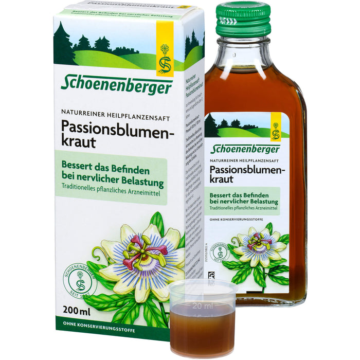 Schoenenberger naturreiner Heilpflanzensaft Passionsblumenkraut bessert das Befinden nach nervlicher Belastung, 200 ml Lösung