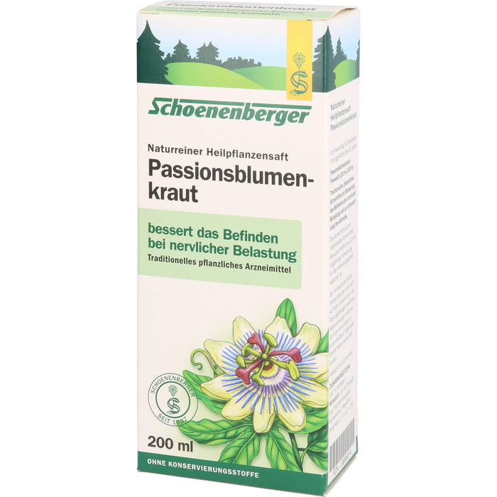 Schoenenberger naturreiner Heilpflanzensaft Passionsblumenkraut bessert das Befinden nach nervlicher Belastung, 200 ml Solution