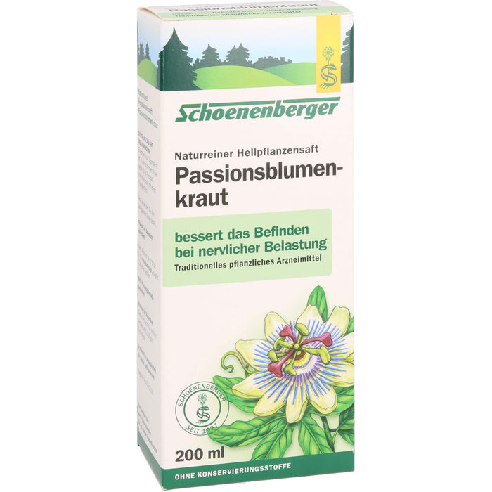 Schoenenberger naturreiner Heilpflanzensaft Passionsblumenkraut bessert das Befinden nach nervlicher Belastung, 200 ml Lösung