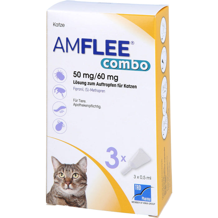 Amflee Combo 50 mg / 60 mg Lösung für Katzen gegen Flöhe, Zecken & Haarlinge, 3 St. Einzeldosisbehältnisse