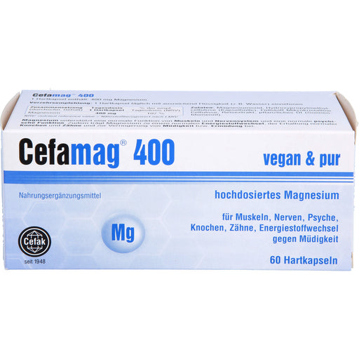Cefamag 400 Kapseln für Muskeln, Nerven, Psyche, Knochen, Zähne und Energiestoffwechsel gegen Müdigkeit, 60 St. Kapseln