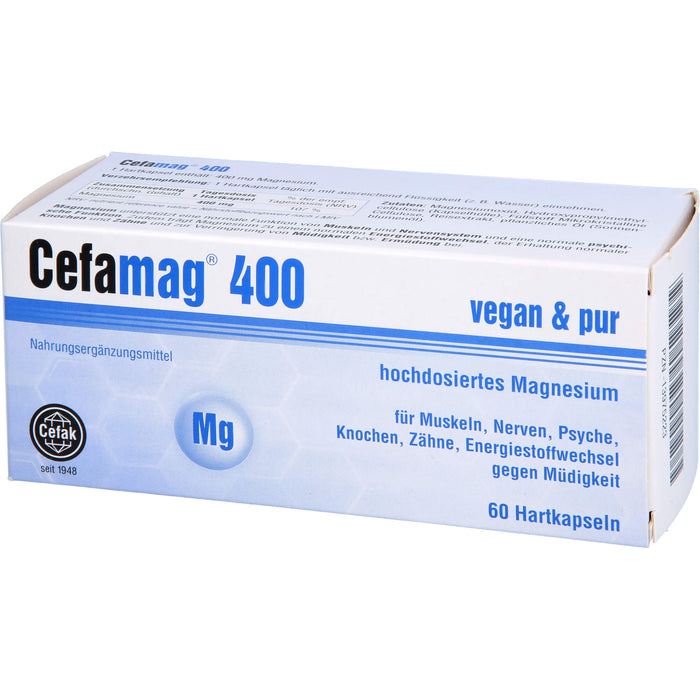 Cefamag 400 Kapseln für Muskeln, Nerven, Psyche, Knochen, Zähne und Energiestoffwechsel gegen Müdigkeit, 60 pc Capsules